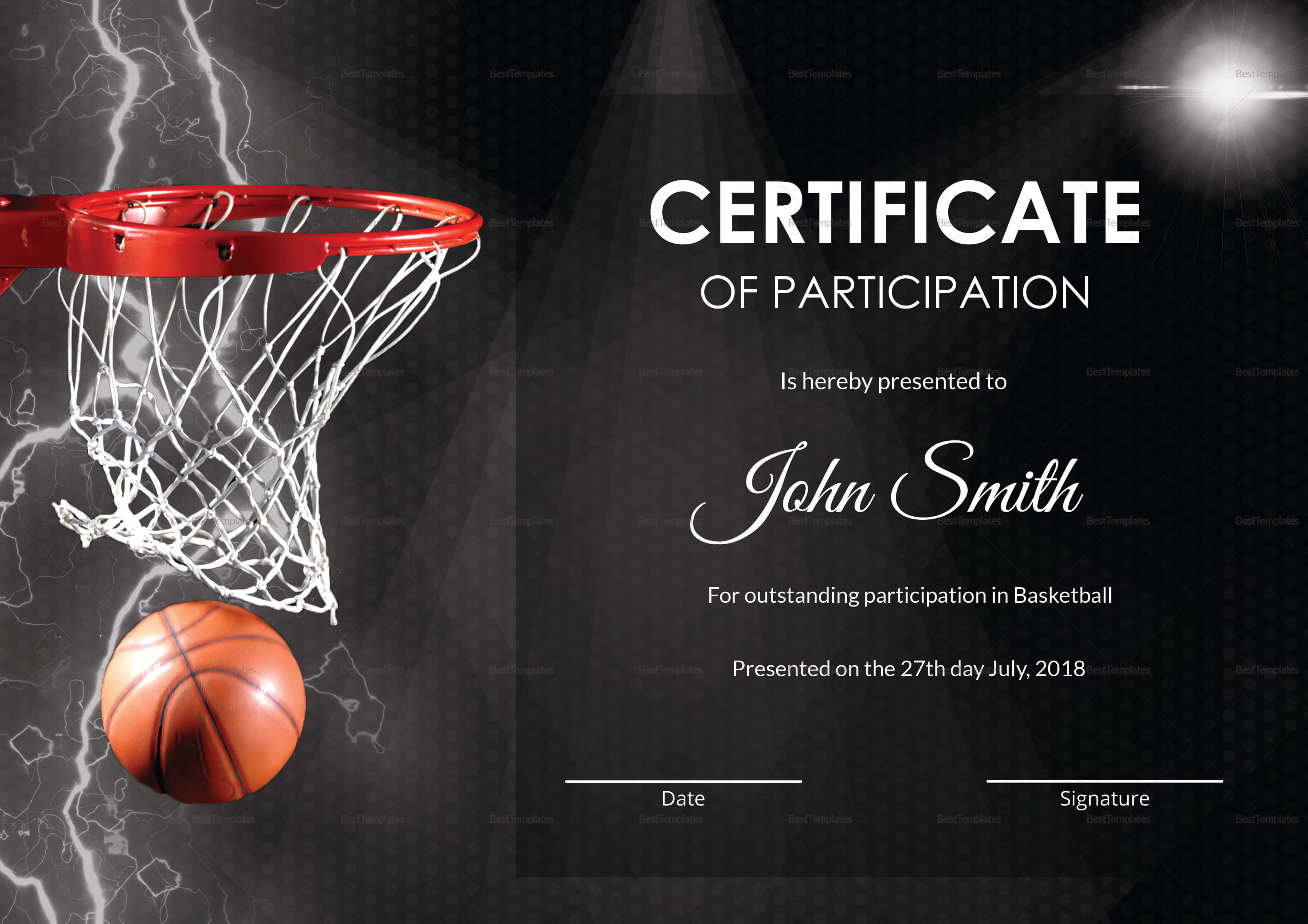 Basketball Participation Certificate Design Template In Psd In Basketball Certificate Template