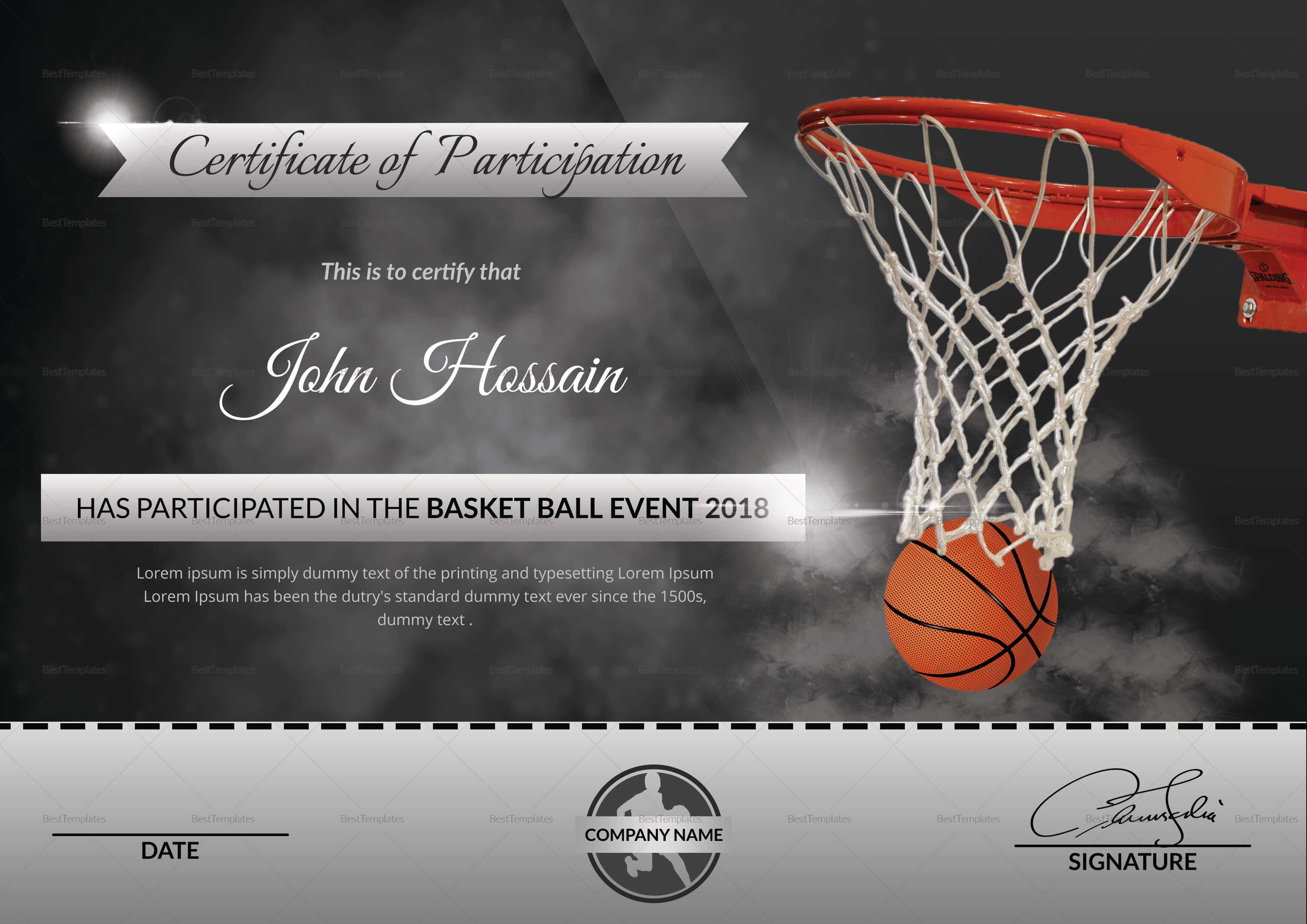 Basketball Participation Certificate Template In Basketball Certificate Template