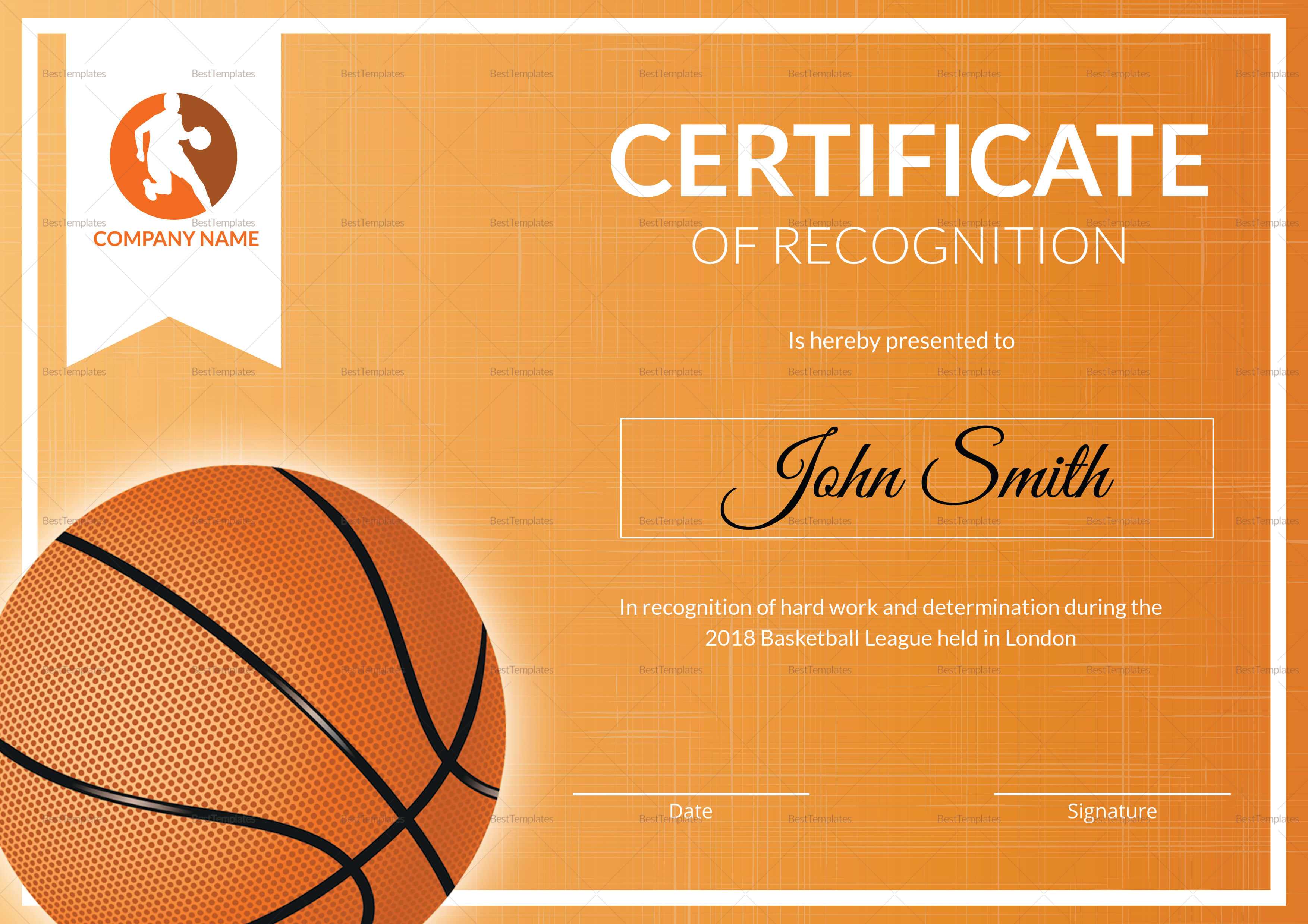 Basketball Recognition Certificate Template Pertaining To Basketball Certificate Template