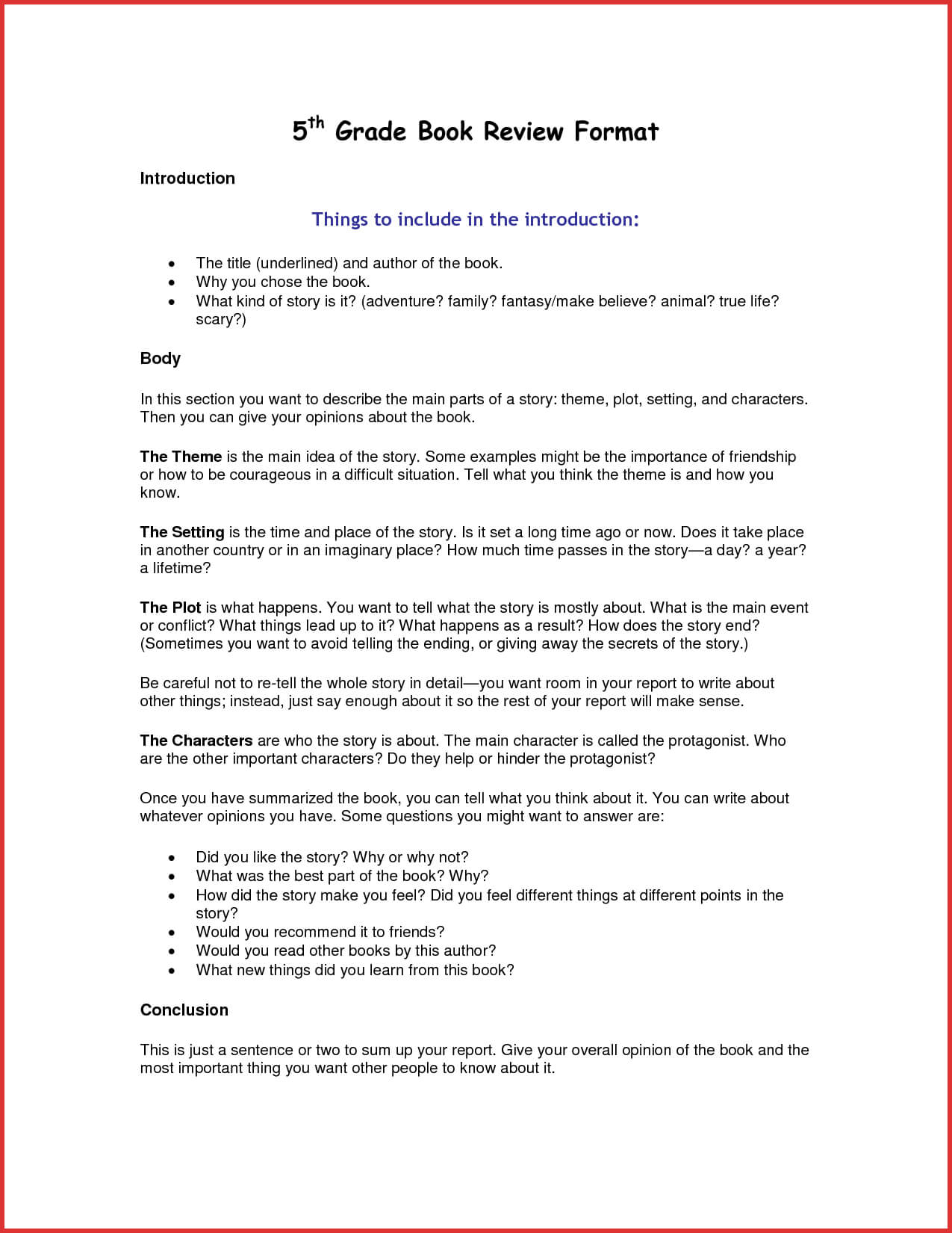 Beautiful 5Th Grade Book Summary Format | Job Latter Intended For Book Report Template 5Th Grade