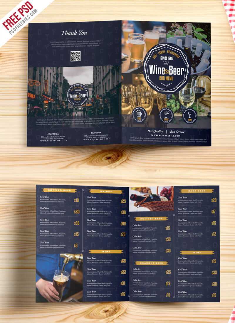 Beer And Wine Menu Bi Fold Brochure Template Psd Intended For Wine Brochure Template