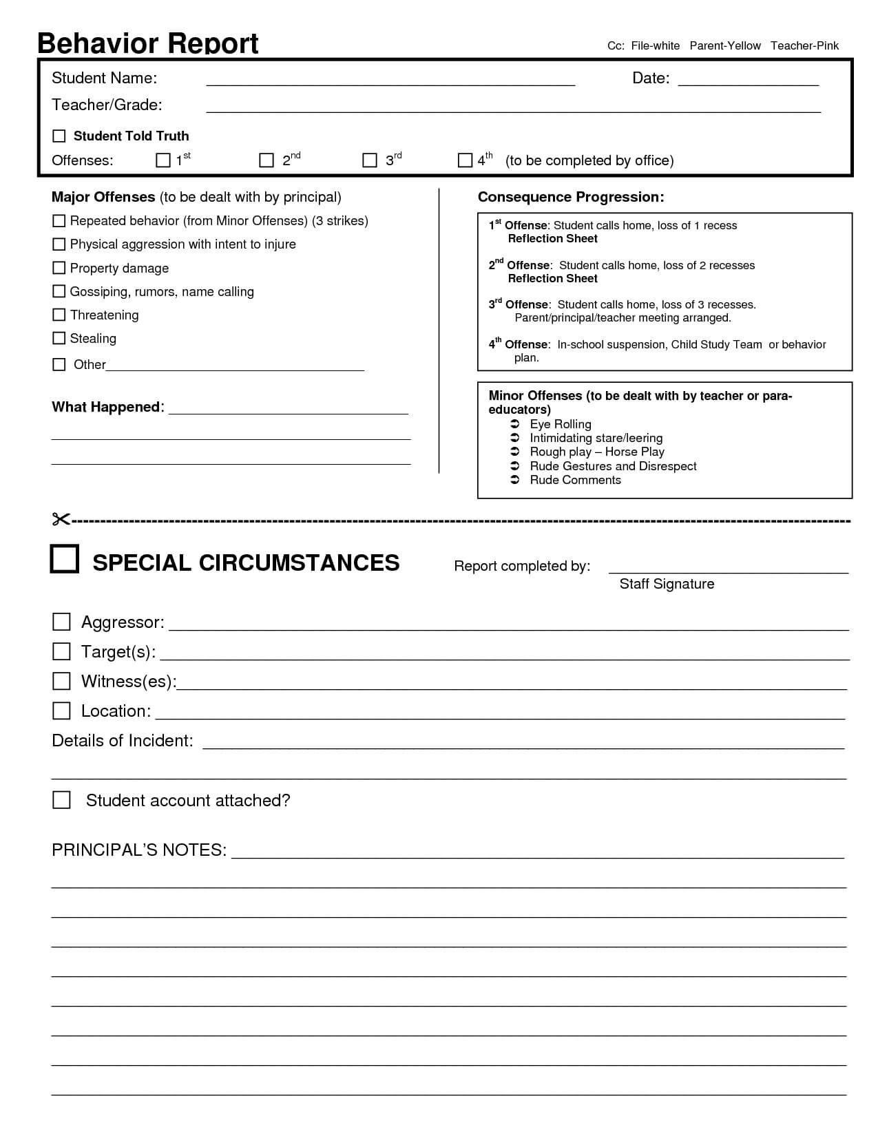 Behavior Report Template | Behavior Report Cc File White In Behaviour Report Template