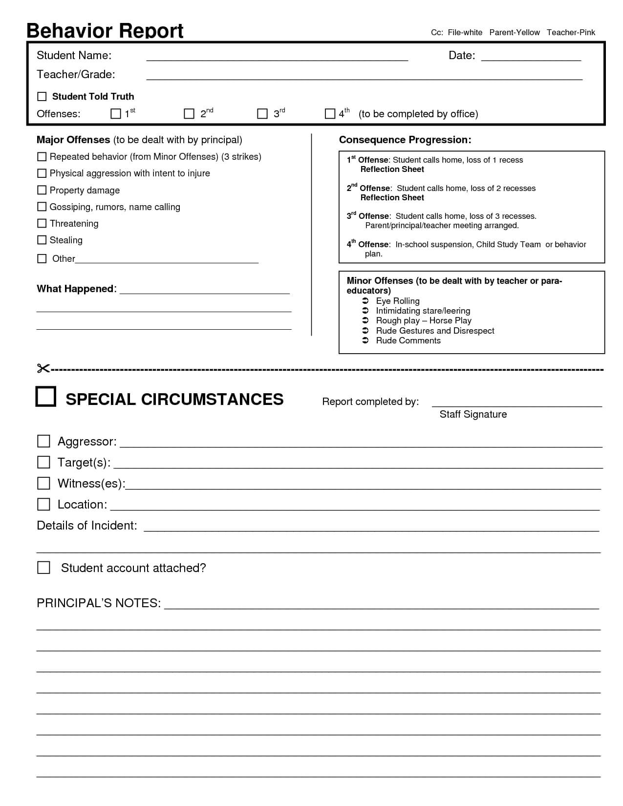 Behavior Report Template | Behavior Report Cc File White Inside Pupil Report Template