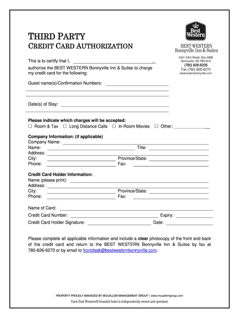 Best Western Card Authorization Form – Fill Online Within Hotel Credit Card Authorization Form Template