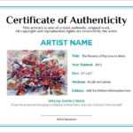 Bill Of Sale Certificate Of Authenticity Agora Gallery Intended For Certificate Of Authenticity Photography Template