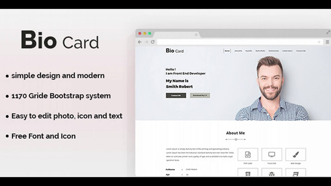 Biocard - Personal Portfolio Psd Template | Themeforest Website Templates  And Themes Throughout Bio Card Template