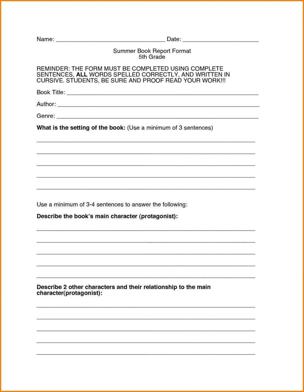 Biography Book Report Template High School Middle Pdf In High School Book Report Template