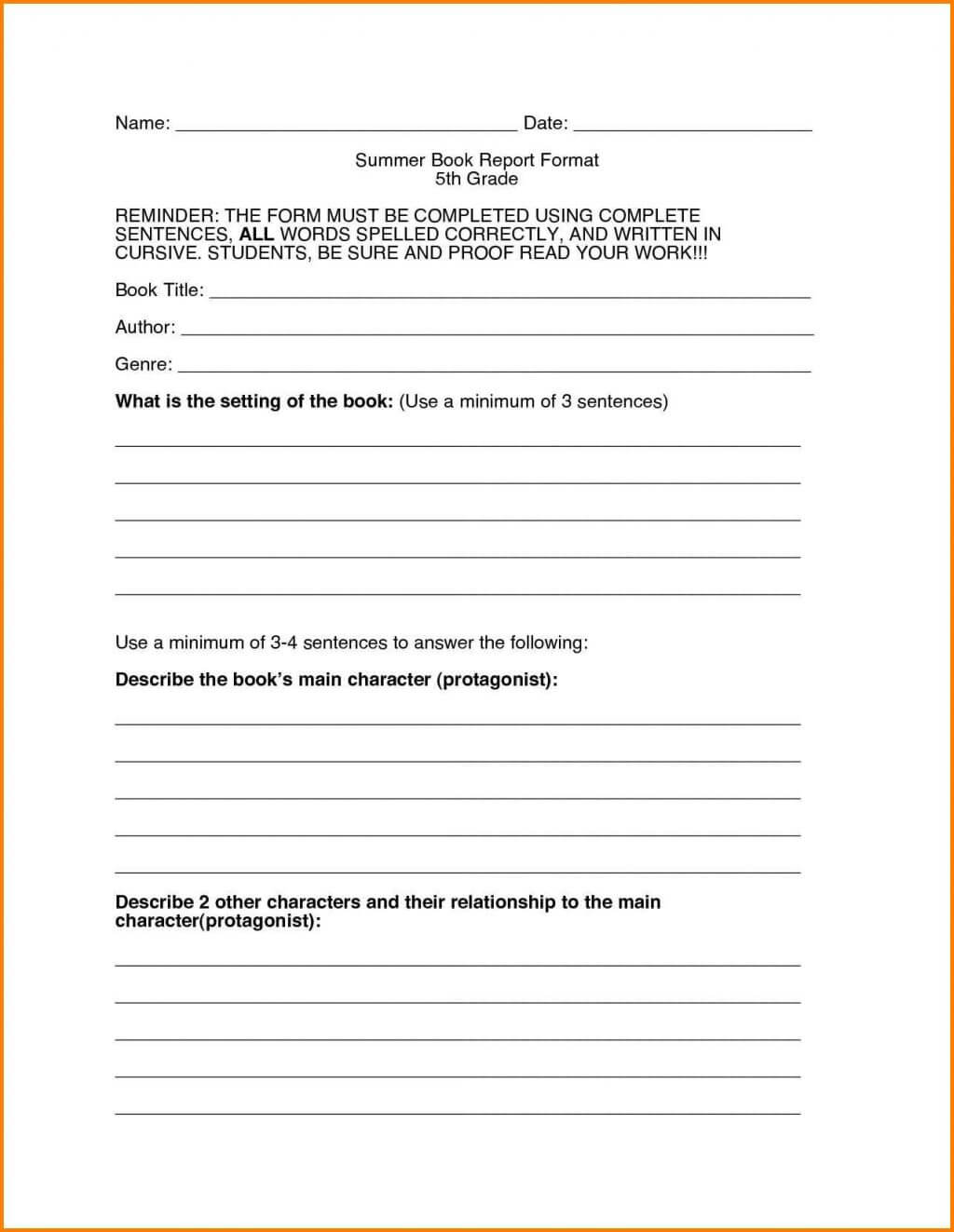 Biography Report Template Endearing Fifth Grade Book Also Regarding Book Report Template 6Th Grade