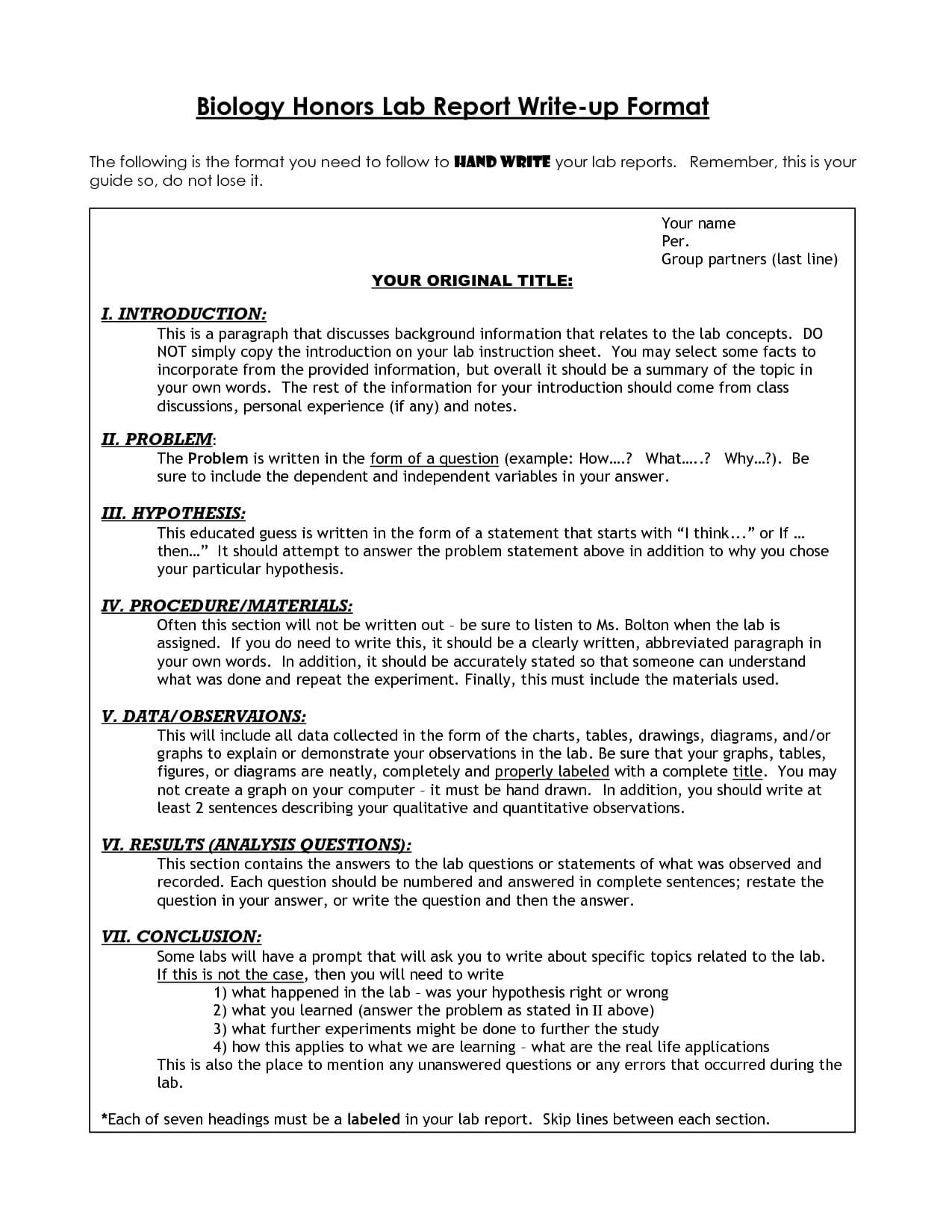 Biology Lab Report Format Example | College | Lab Report For Biology Lab Report Template