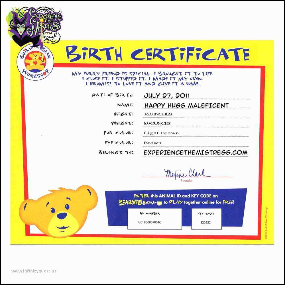 Birth Certificate Bond Tracking Number Awe Inspiring Free Within Build A Bear Birth Certificate Template