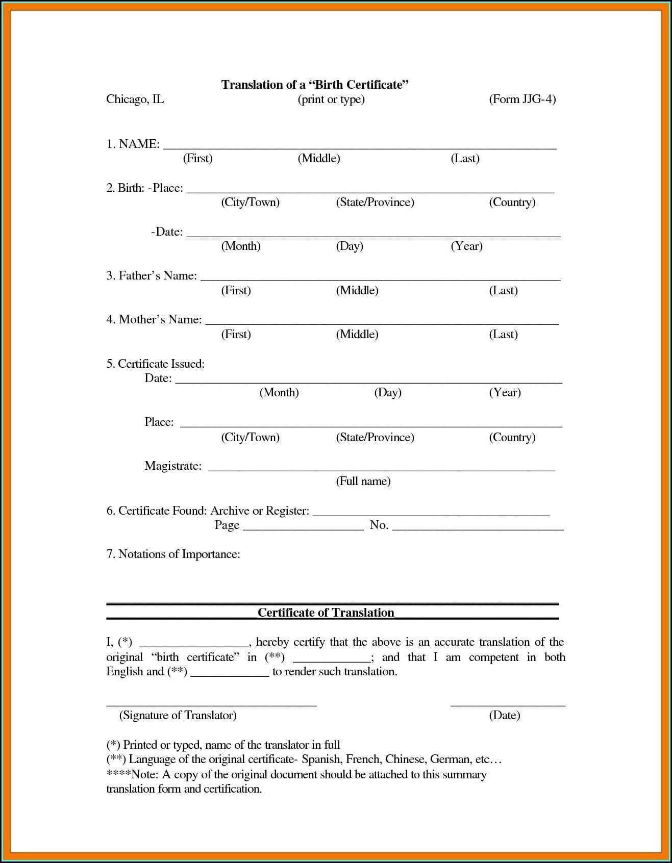 Birth Certificate Translation Template Uscis - Template 1 Within Uscis Birth Certificate Translation Template