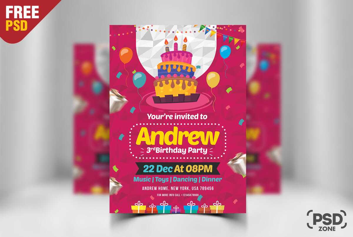 Birthday Invitation Card Design Free Psd – Psd Zone Regarding Photoshop Birthday Card Template Free