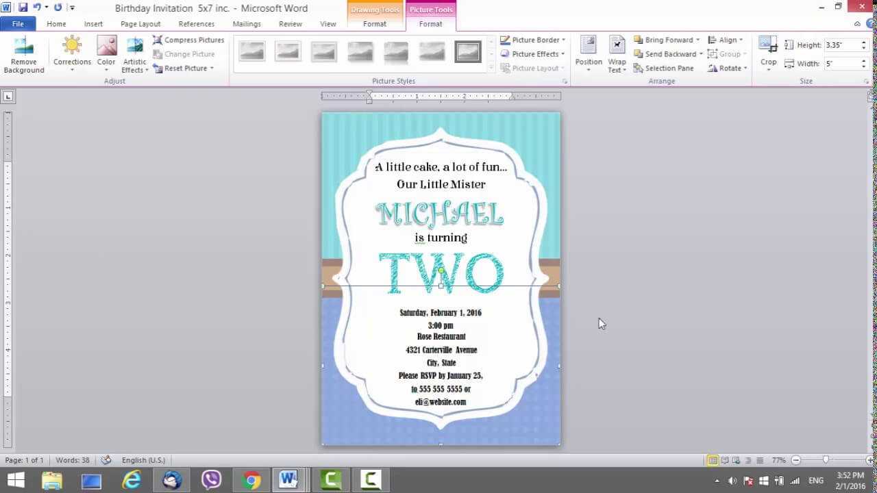 Birthday Invitation Template For Ms Word For Birthday Card Template Microsoft Word