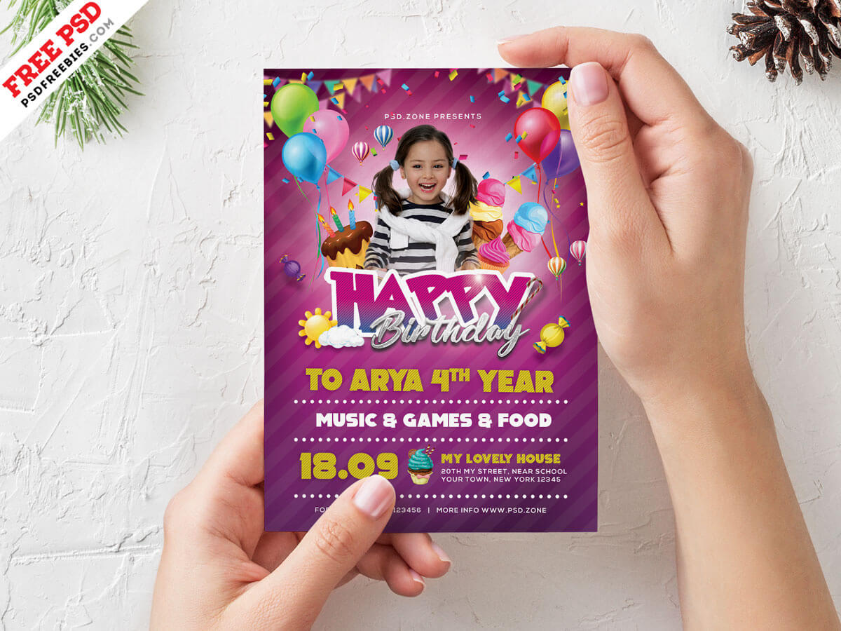 Birthday Party Invitation Card Design Psdpsd Freebies On Throughout Photoshop Birthday Card Template Free