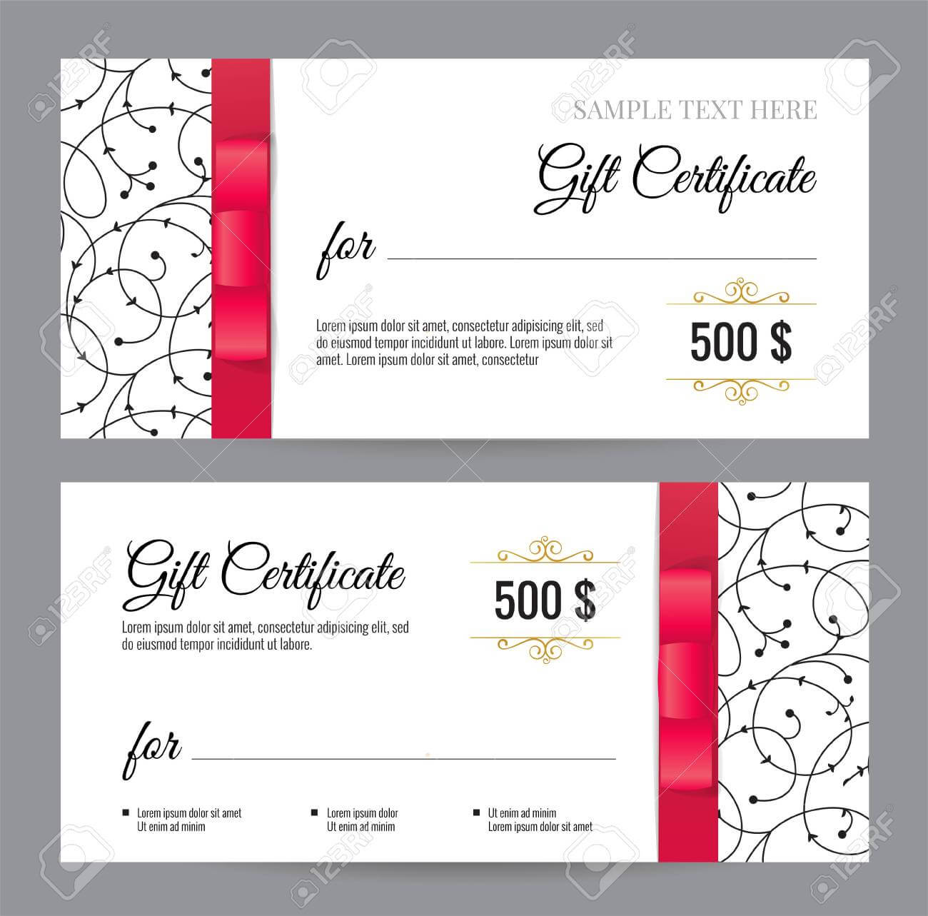 Black And White Gift Voucher Template With Floral Pattern And.. With Black And White Gift Certificate Template Free