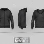 Black Sweatshirt Hoodie Template In Three Dimensions: Front,.. Within Blank Black Hoodie Template