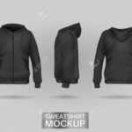 Black Sweatshirt Hoodie Template In Three Dimensions: Front,.. Within Blank Black Hoodie Template