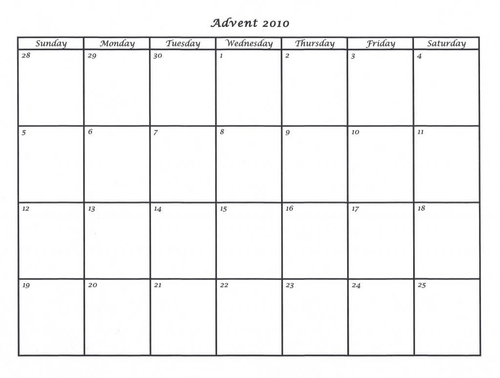 Blank Advent Calendar For Kids 2017 Calendar Template Within Pertaining To Blank Calendar Template For Kids