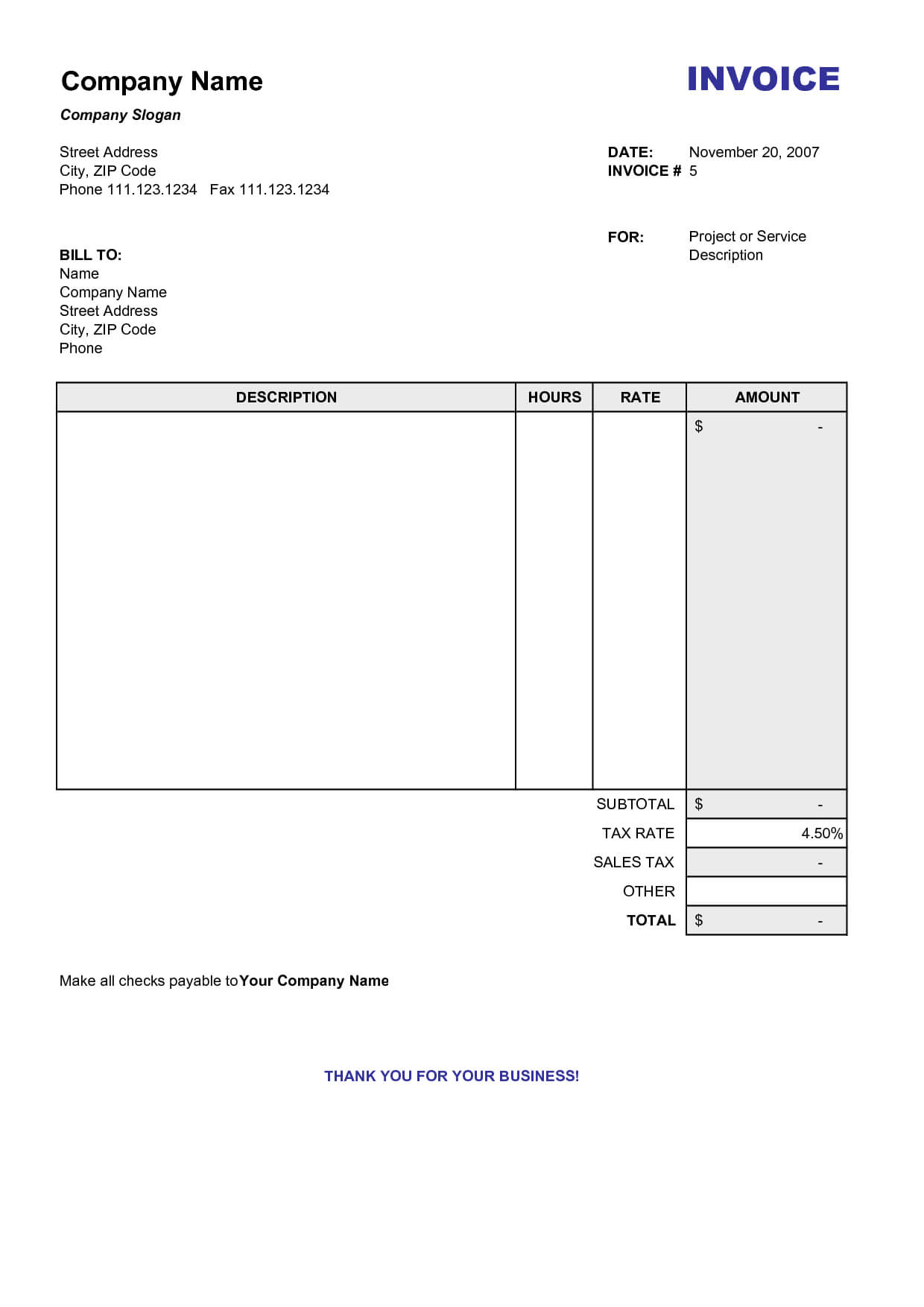 Blank Billing Invoice | Scope Of Work Template For Free Printable Invoice Template Microsoft Word