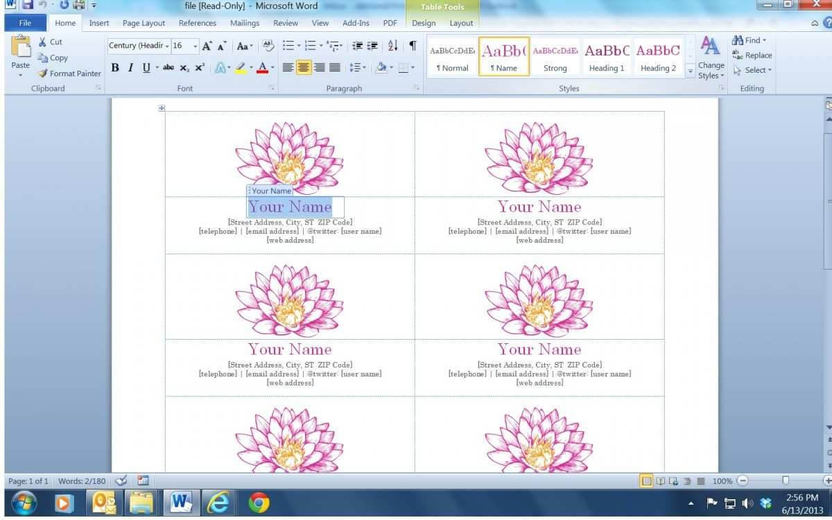Blank Business Card Template Microsoft Word 2013 Throughout Word 2013 Business Card Template