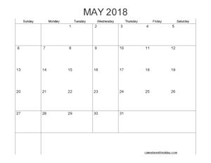 Blank Calendar May 2018 Printable 1 Month Calendar Template in Blank Blank Calendar May 2018 Printable 1 Month Calendar Template in Blank