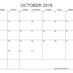 Blank Calendar October 2018 Printable 1 Month Calendar Regarding Blank One Month Calendar Template