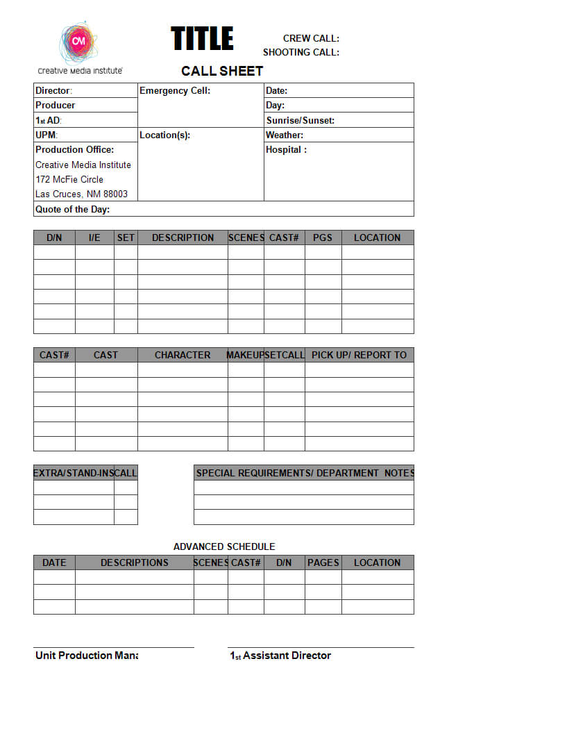 Blank Call Sheet | Templates At Allbusinesstemplates Inside Blank Call Sheet Template