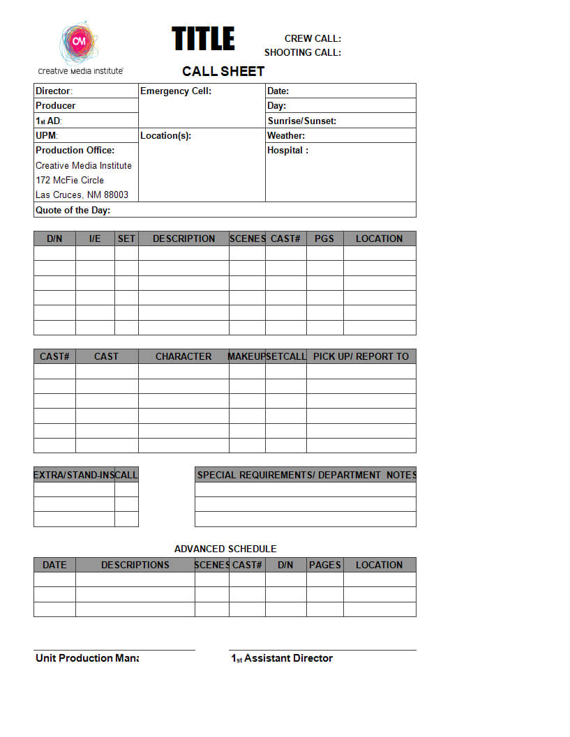 Blank Call Sheet | Templates At Allbusinesstemplates inside Blank Call Sheet Template