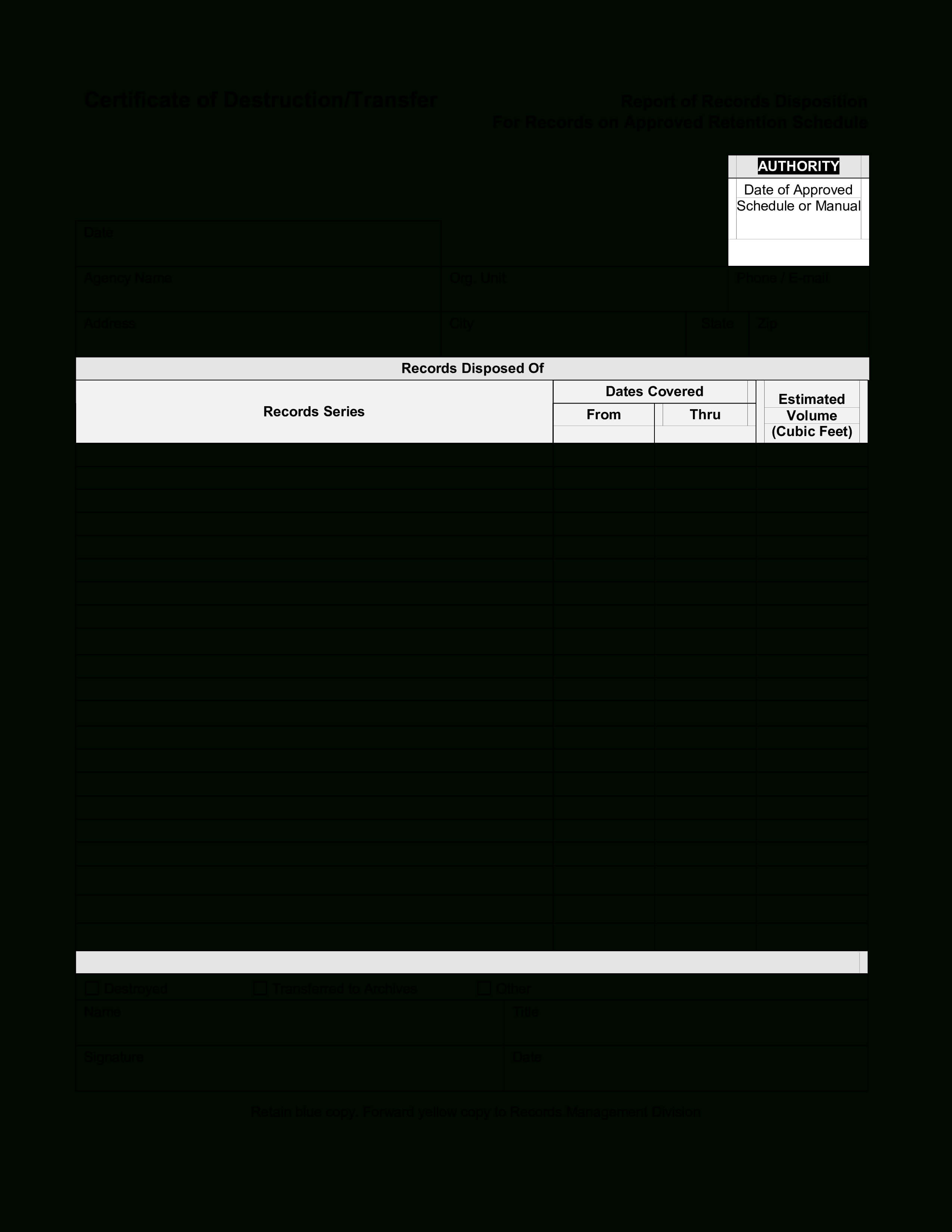 Blank Certificate Of Destruction | Templates At For Free Certificate Of Destruction Template