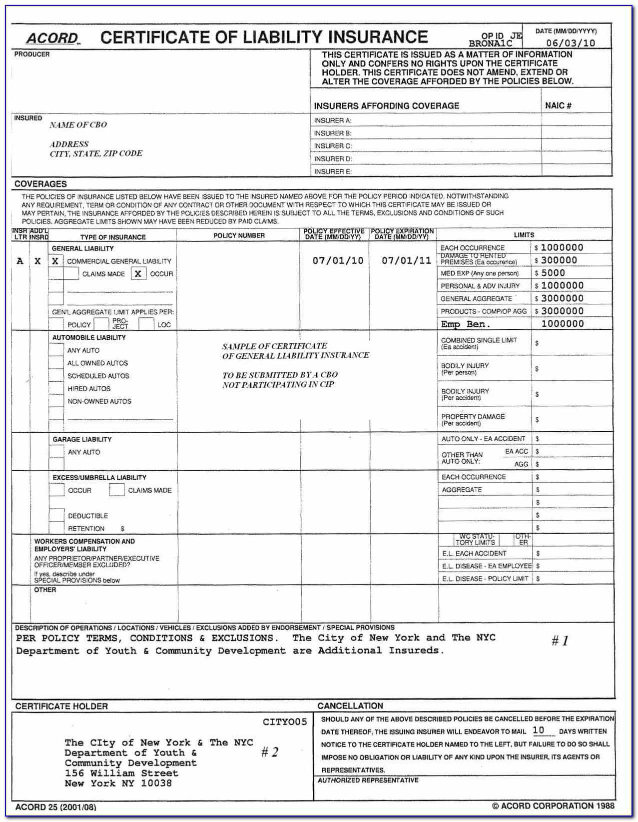 Blank Certificate Of Insurance Form Beautiful 34 Pertaining To Certificate Of Liability Insurance Template