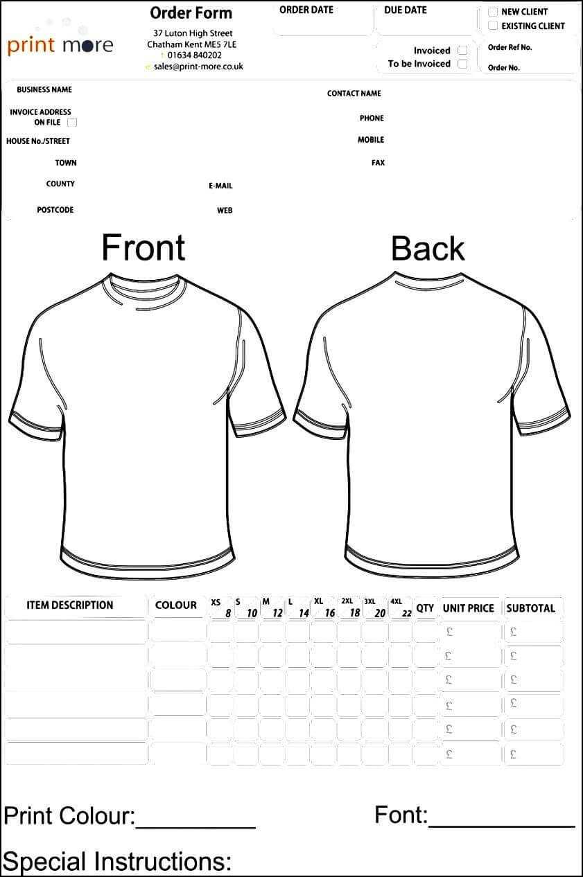 Blank Clothing Order Form Template | Besttemplates123 Within Blank T Shirt Order Form Template