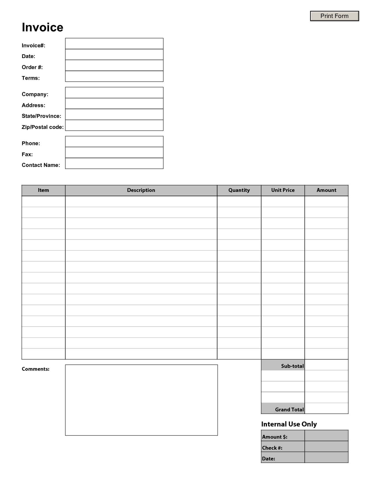 Blank Invoice Template | Blank Invoice | Arsenal | Printable In Free Printable Invoice Template Microsoft Word