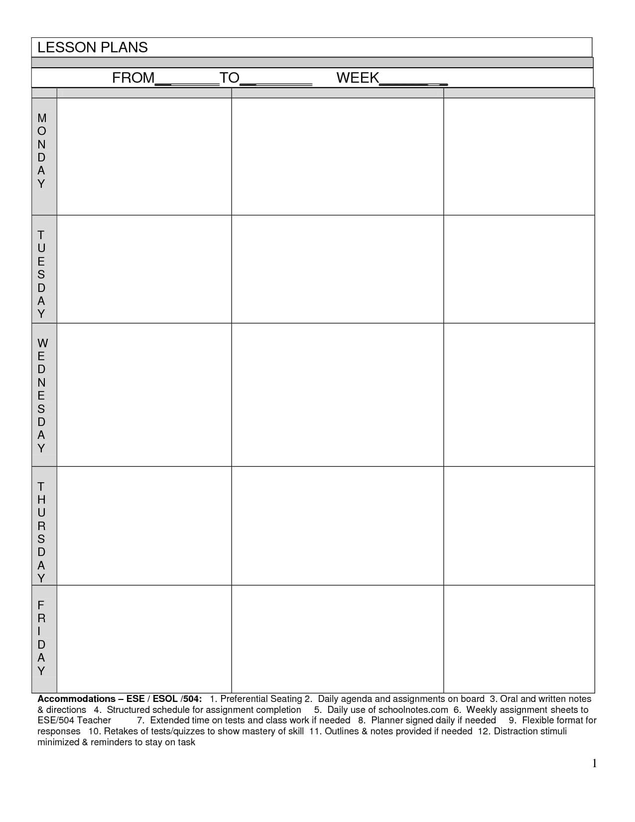 Blank Lesson Plans For Teachers | Free Printable Blank In Blank Preschool Lesson Plan Template