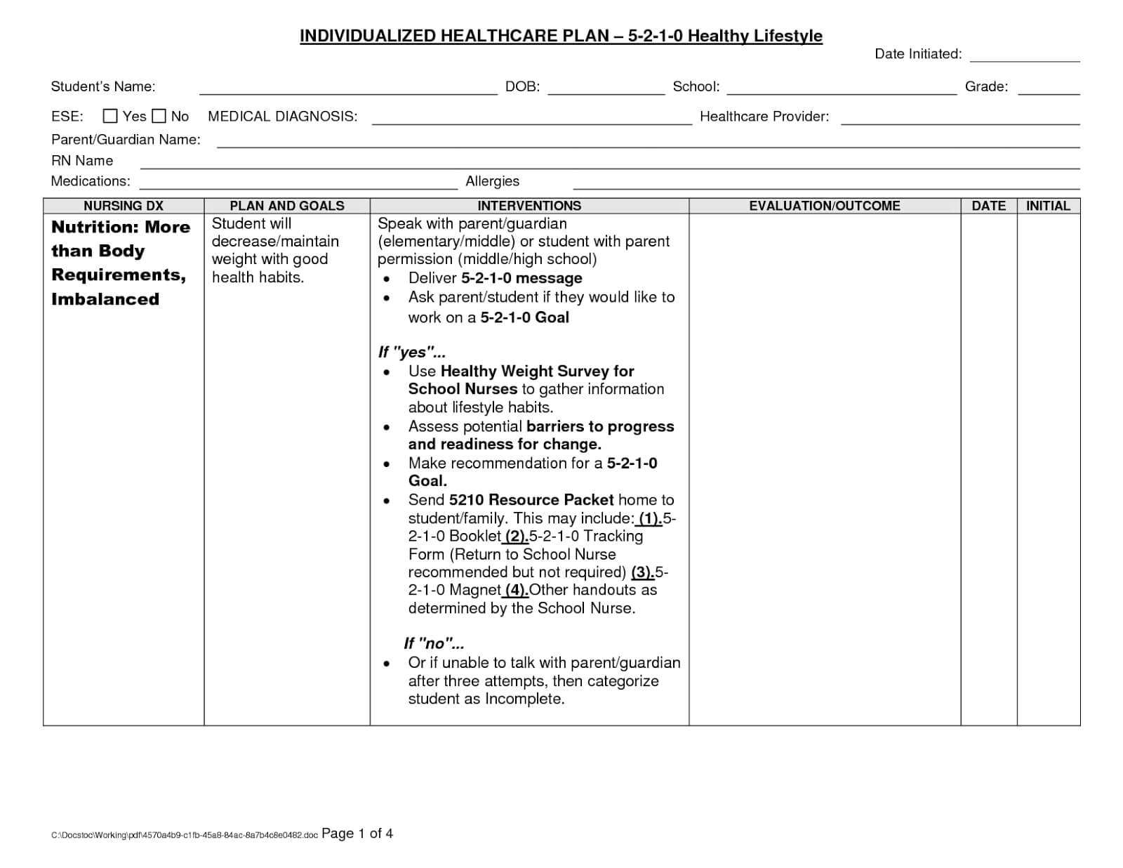 Blank Nursing Care Plans – Nursing Care Plan Examples Pertaining To Nursing Care Plan Templates Blank