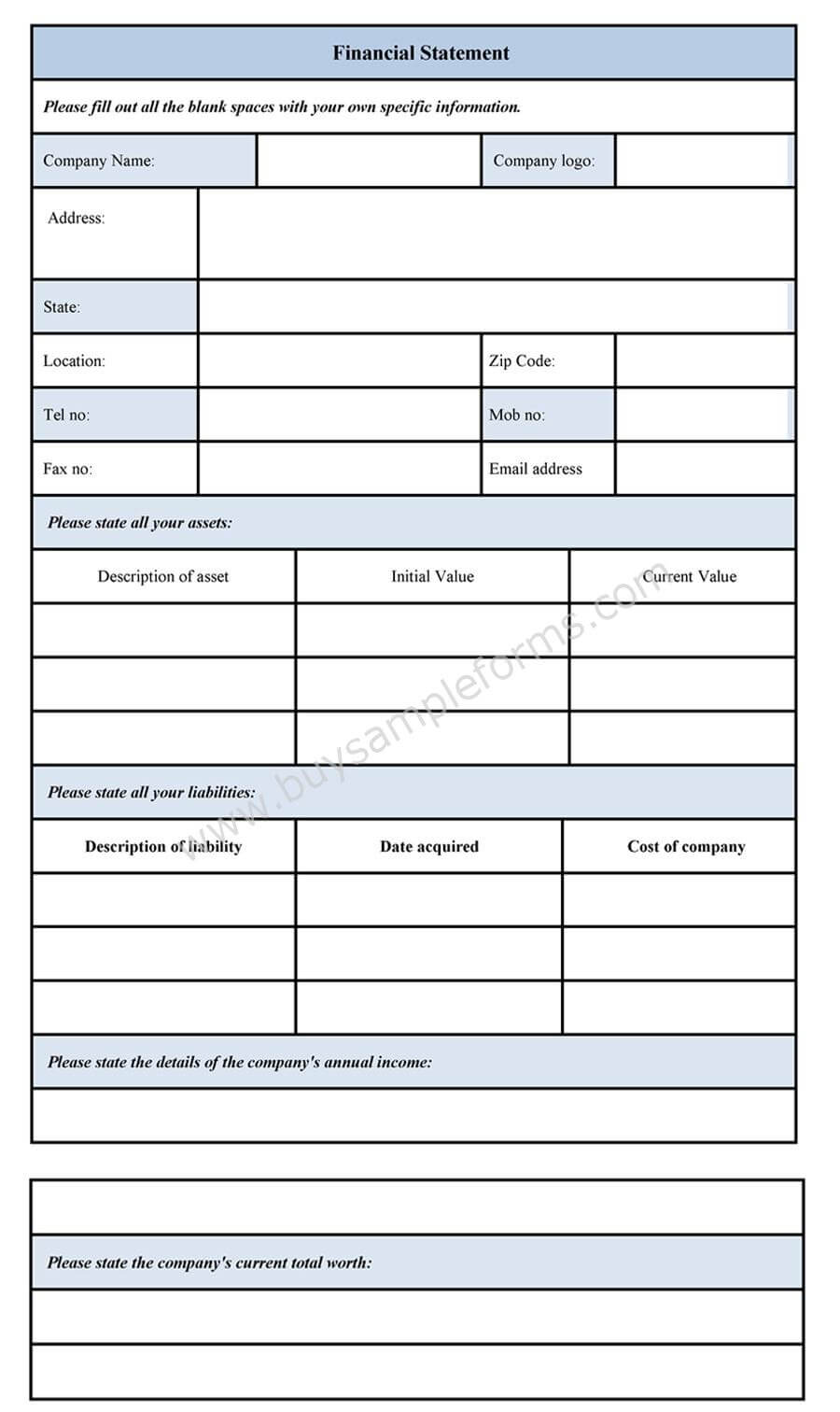 Blank Personal Financial Statement Form – Sample Forms Pertaining To Blank Personal Financial Statement Template