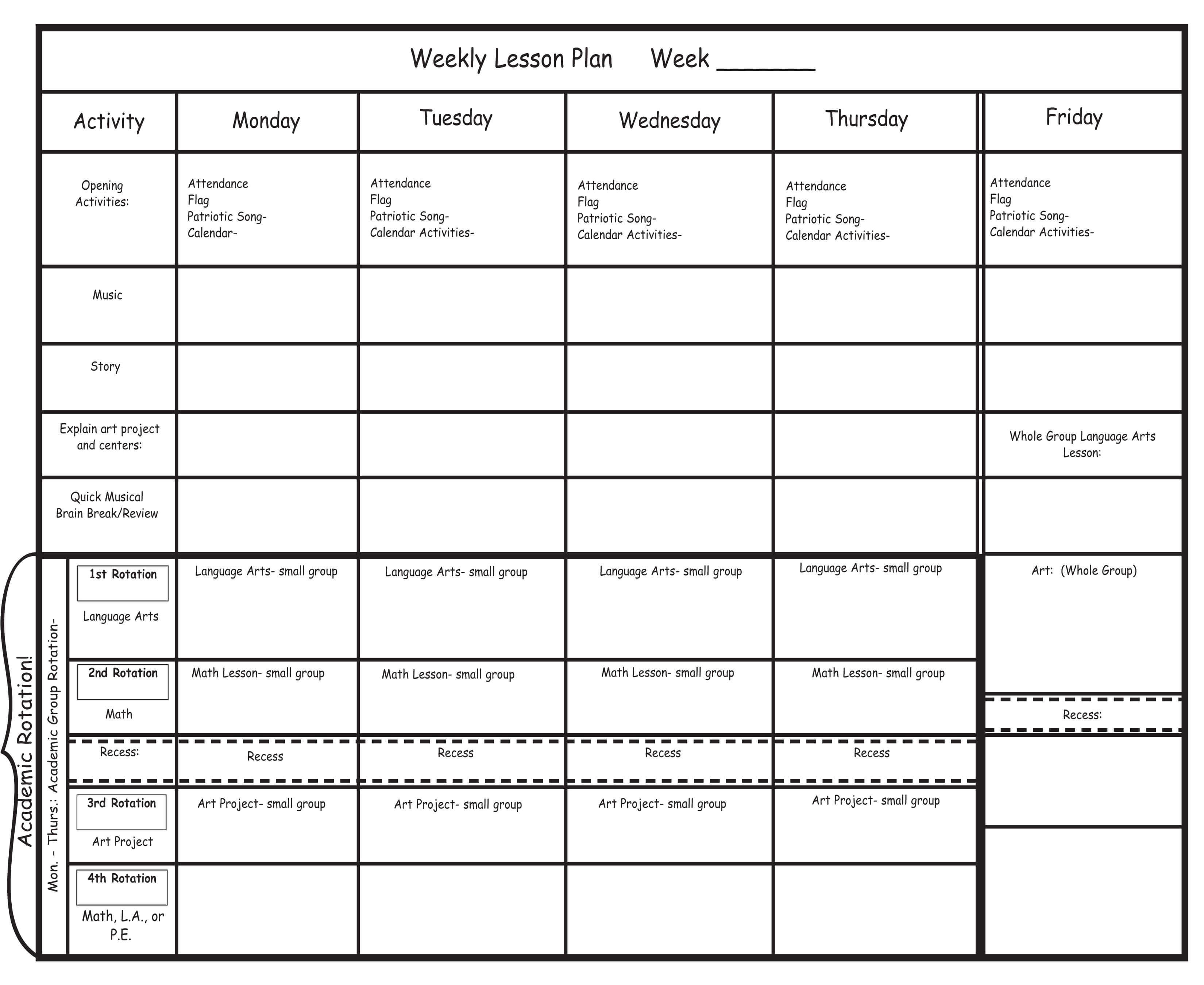 Blank Preschool Lesson Plan Template Pdfkindergarten Lesson For Blank Preschool Lesson Plan Template