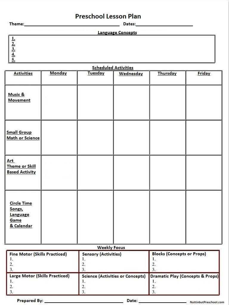 Blank Preschool Weekly Lesson Plan Template |  My For Blank Preschool Lesson Plan Template