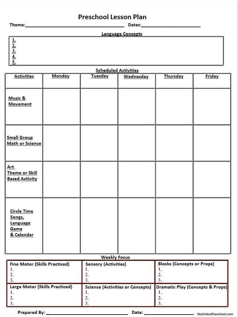 Blank Preschool Weekly Lesson Plan Template |  My for Blank Preschool Lesson Plan Template