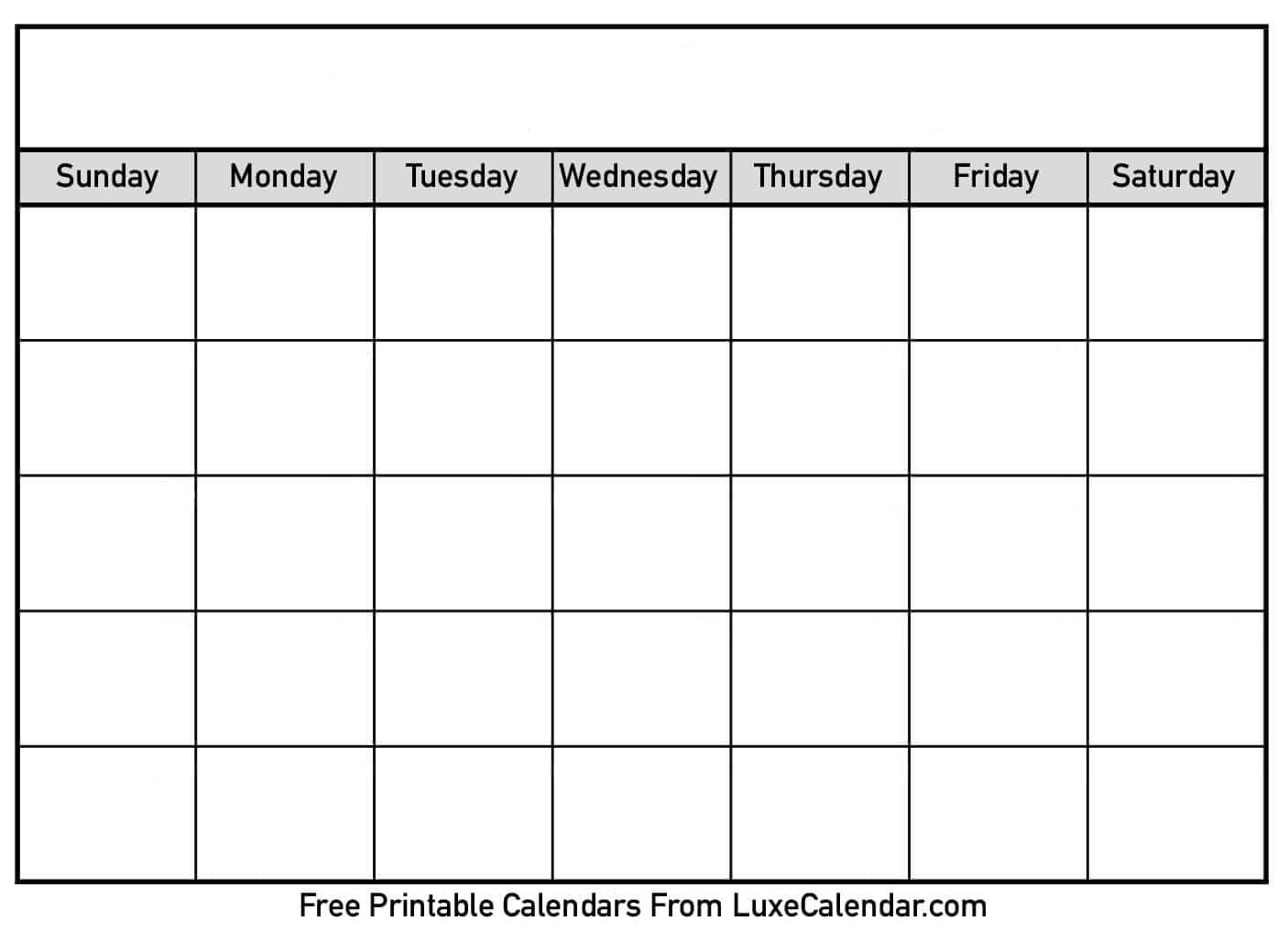 Blank Printable Calendar – Luxe Calendar Pertaining To Blank Calander Template