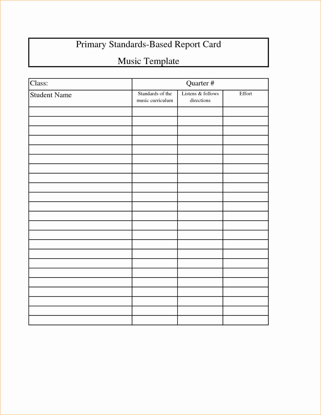 Blank Report Card Mplate Student Free Printable Elementary With Blank Report Card Template
