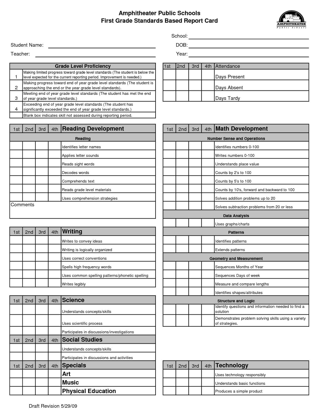 Blank Report Card Template | Activities | Kindergarten Regarding Homeschool Report Card Template Middle School