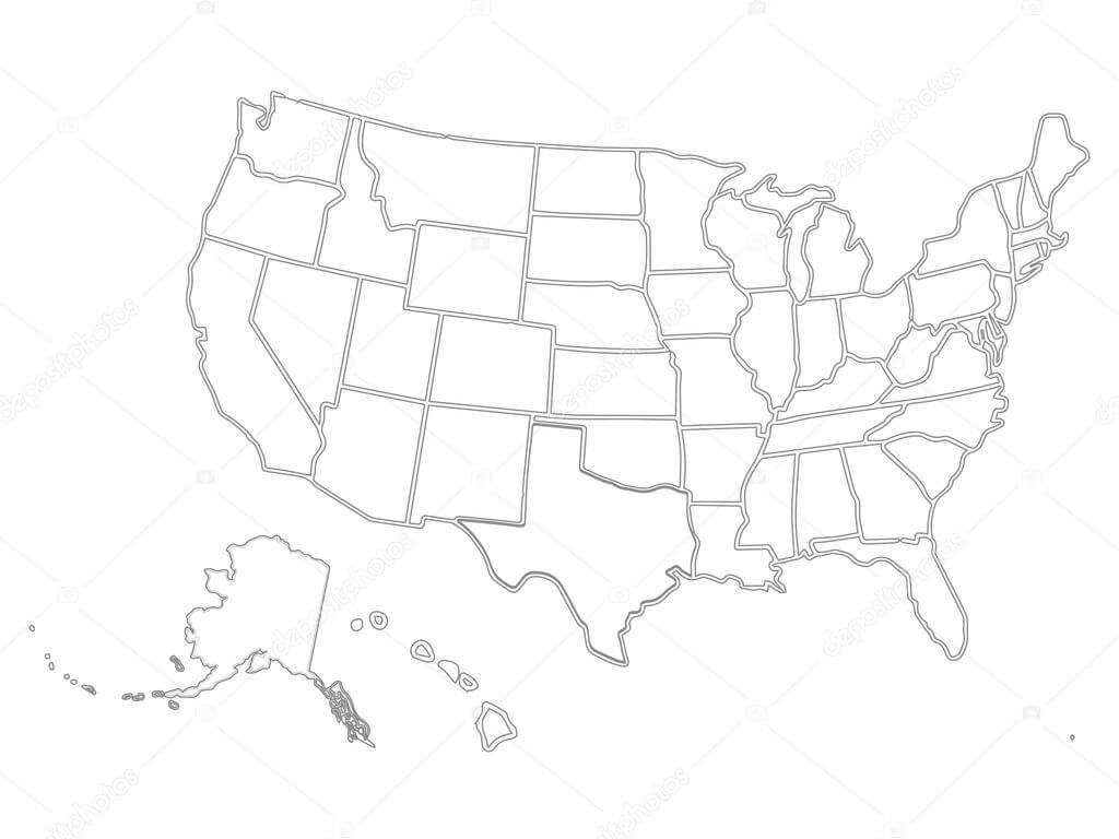 Blank Similar Usa Map Isolated On White Background. United Inside Blank Template Of The United States