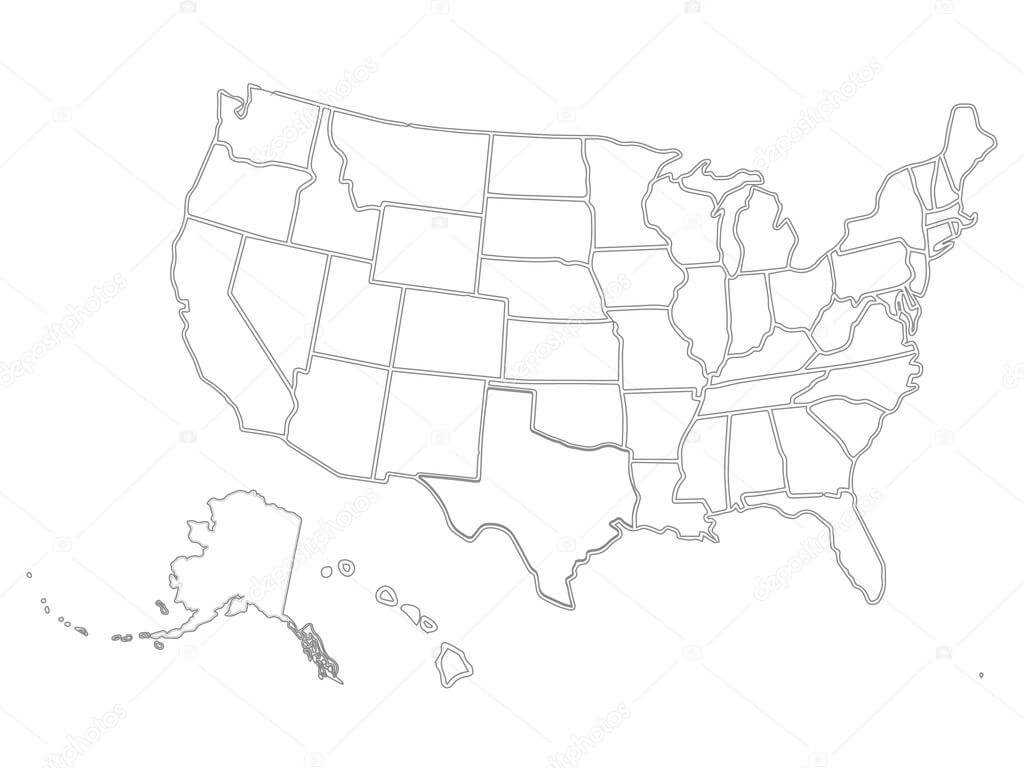 Blank Similar Usa Map Isolated On White Background. United Inside Blank Template Of The United States