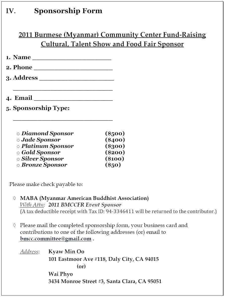 Blank Sponsor Form Template Free – Balkoncccoffe Inside Blank Sponsor Form Template Free