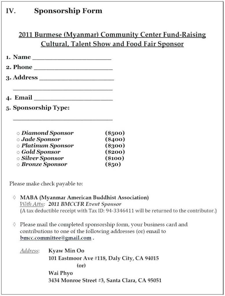 Blank Sponsor Form Template Free – Balkoncccoffe regarding Sponsor Card ...