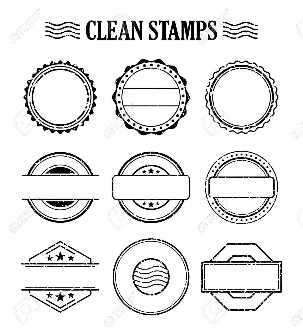 Blank Stamp Set, Ink Rubber Seal Texture Effect. Postage And.. For Blank Seal Template