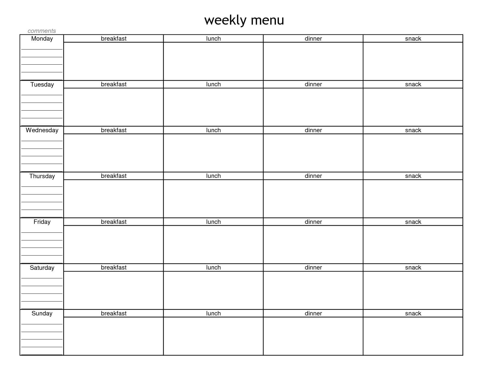 Blank Weekly Menu Planner Template | Menu Planning In 2019 Within Blank Meal Plan Template