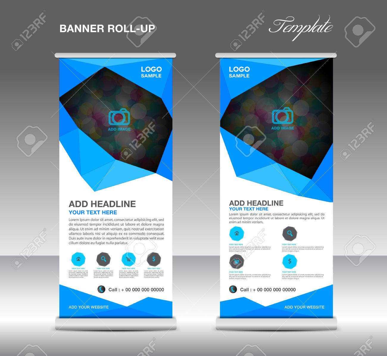 Blue Roll Up Banner Stand Template, Stand Design,banner Template,layout.. For Banner Stand Design Templates