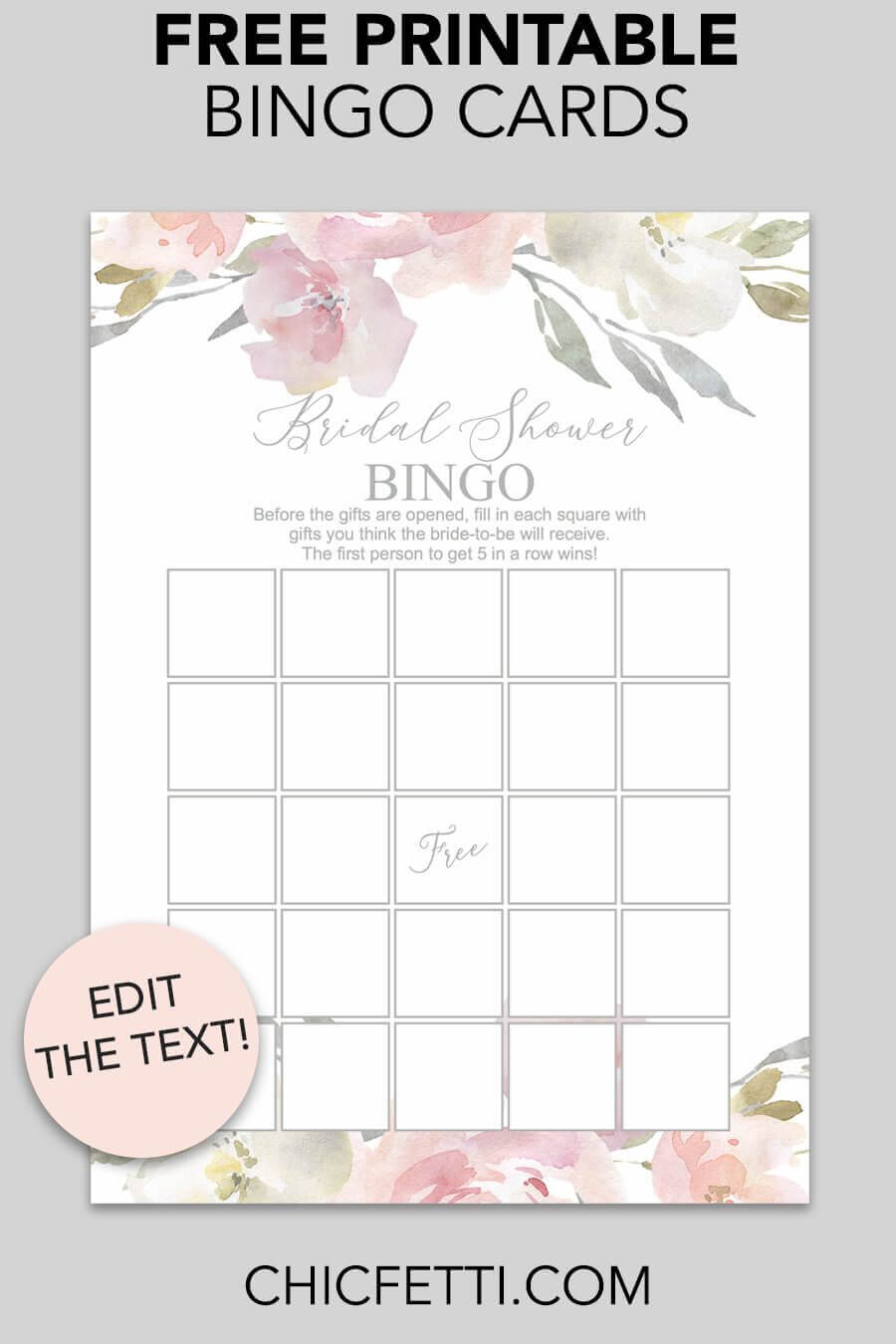 Blush Floral Printable Bridal Shower Bingo | Free Wedding Inside Blank Bridal Shower Bingo Template