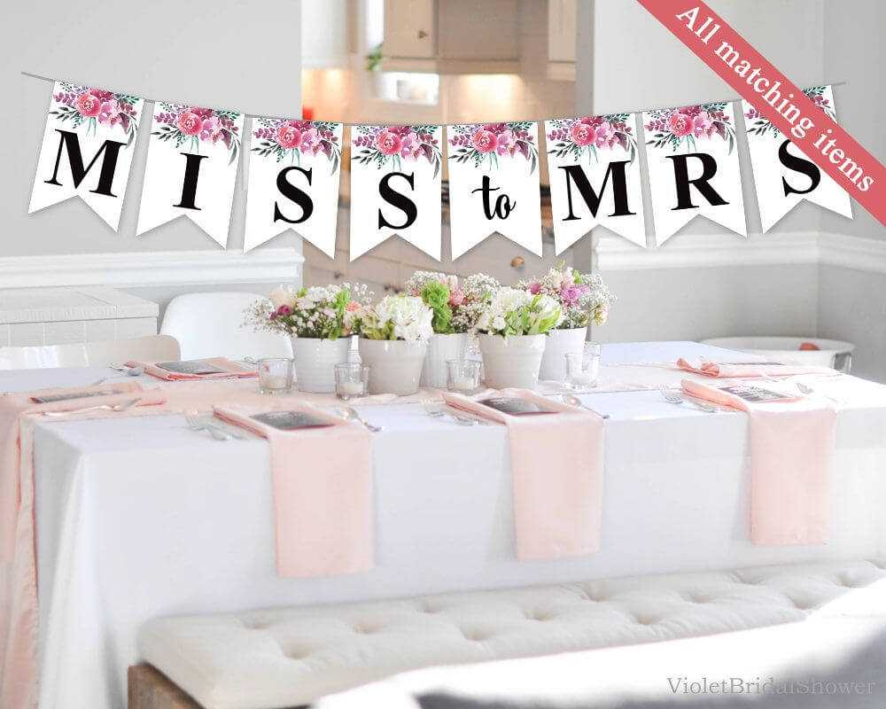 Blush Pink Floral Banner Template Printable Bridal Shower With Bridal Shower Banner Template